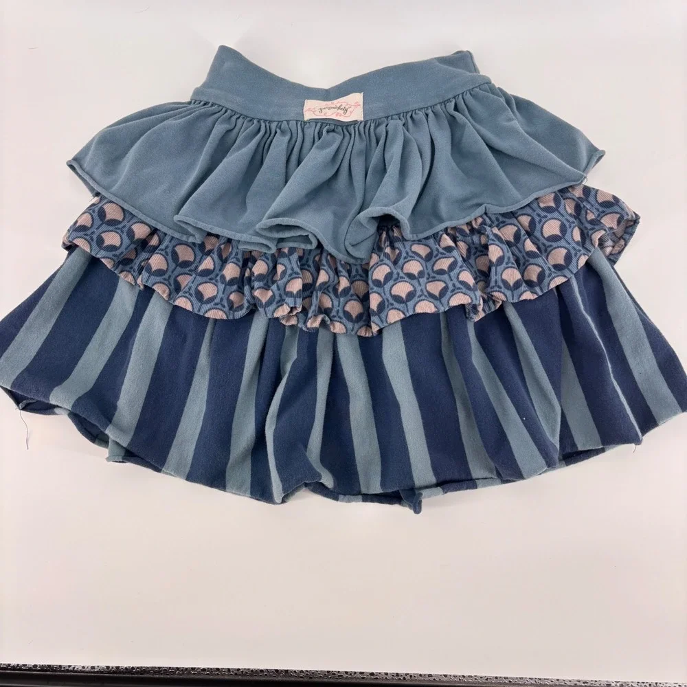 Persnickety‎ Girls Skirt Size 5 Blue Tiered Ruffle Jeweled Forest Audrey